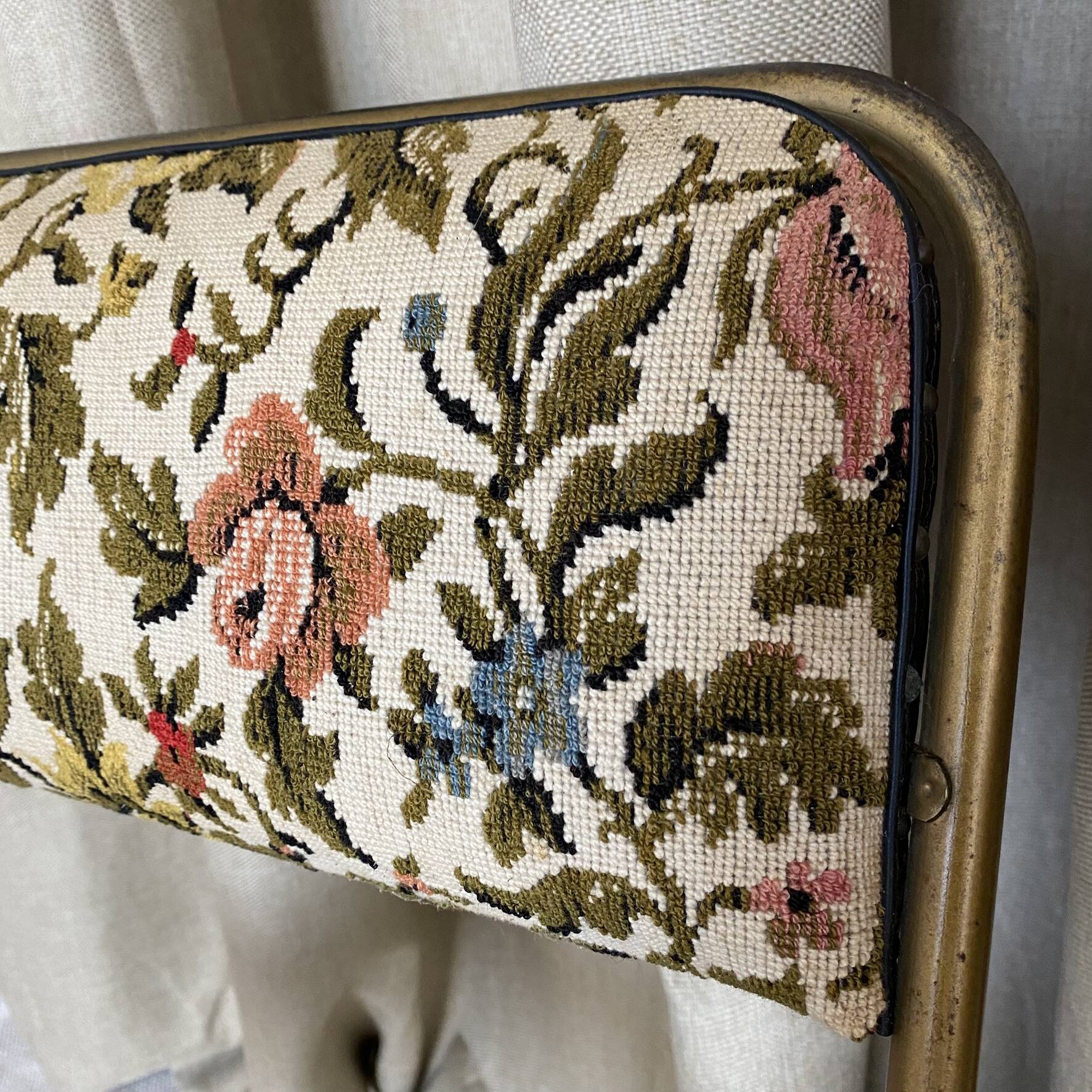 Lafuma folding chairs "Chantazur" floral upholstery from the 1960s.