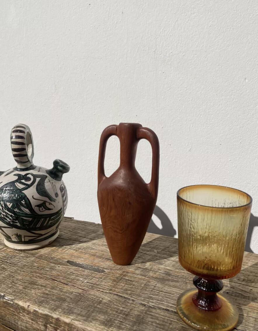 Small wooden amphora sculpture vase