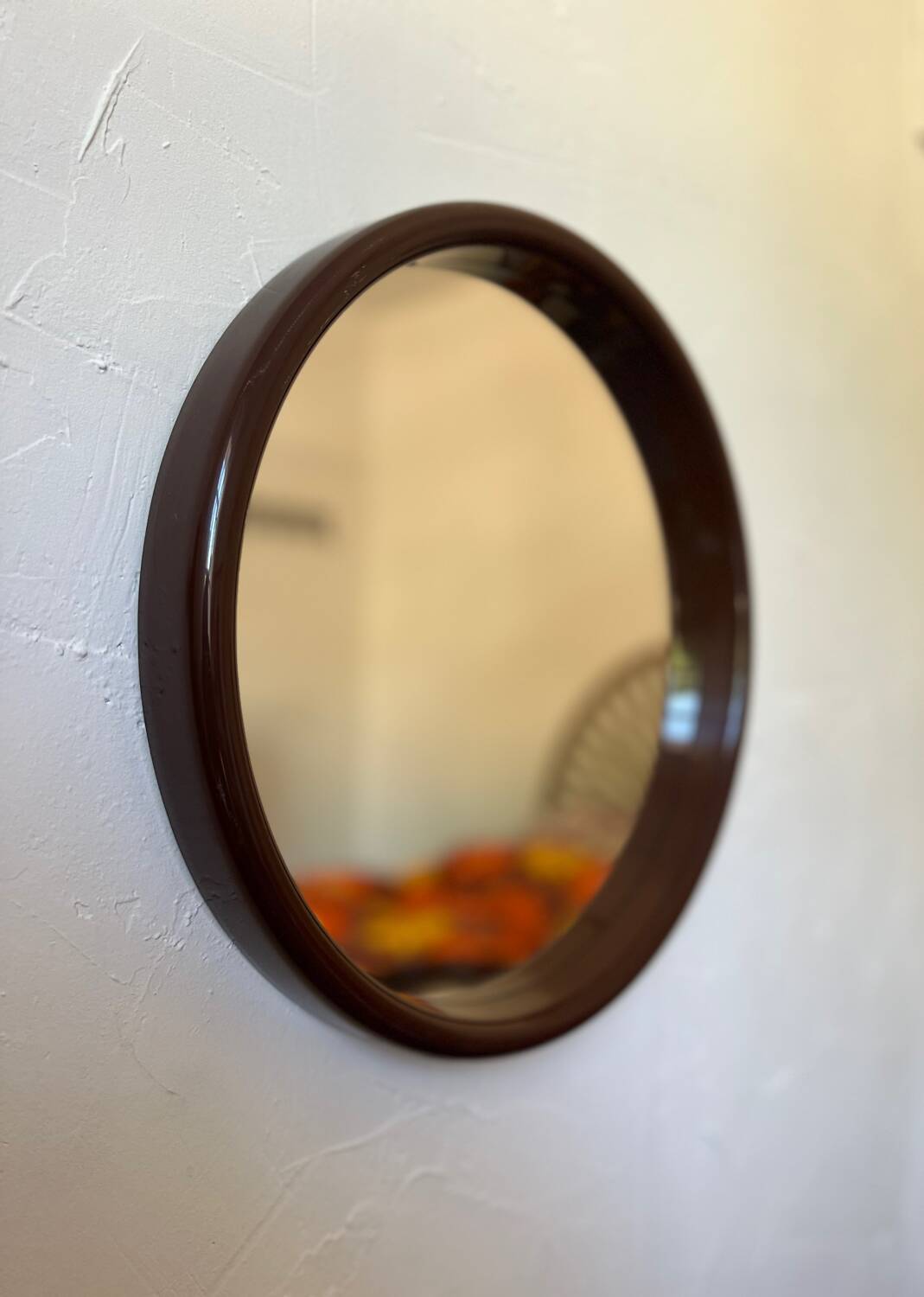 Miroir rond plastique chocolat vintage 1970