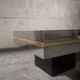 Coffee table design smoked mirror and steel sheet, belgium 1970