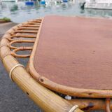 Table basse trampoline en rotin. Travail français. Circa 1950/60