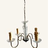 4-light chandelier in glass and gold metal