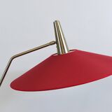 Articulated floor lamp with counterweight mid-century by Rupert Nikoll, nickel, brass.
