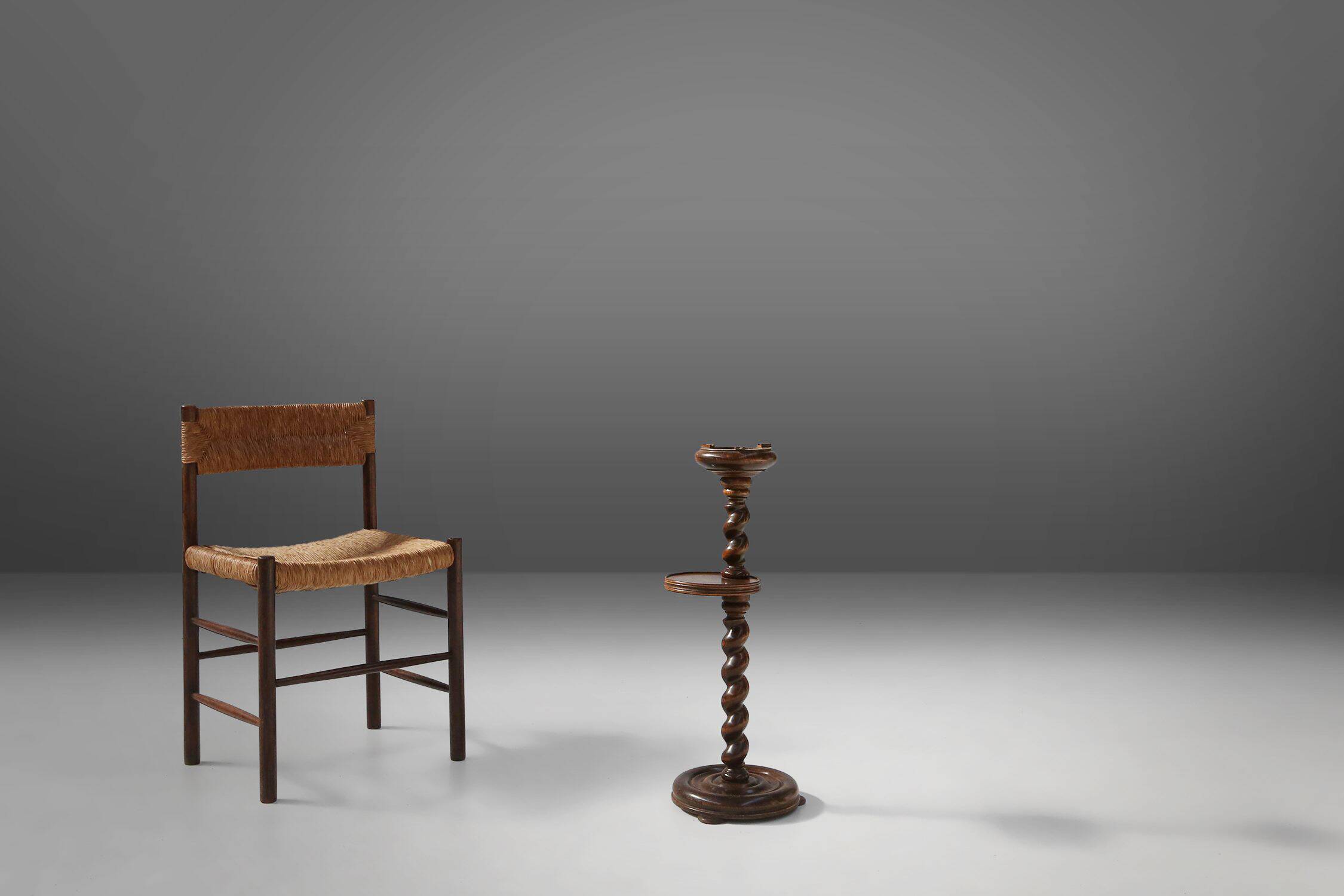 Art Deco Oak Ashtray on Hand-Turned Base, France, 1930s