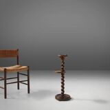 Art Deco Oak Ashtray on Hand-Turned Base, France, 1930s