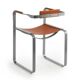 Armchair, aged silver steel and natural tobacco saddle leather.