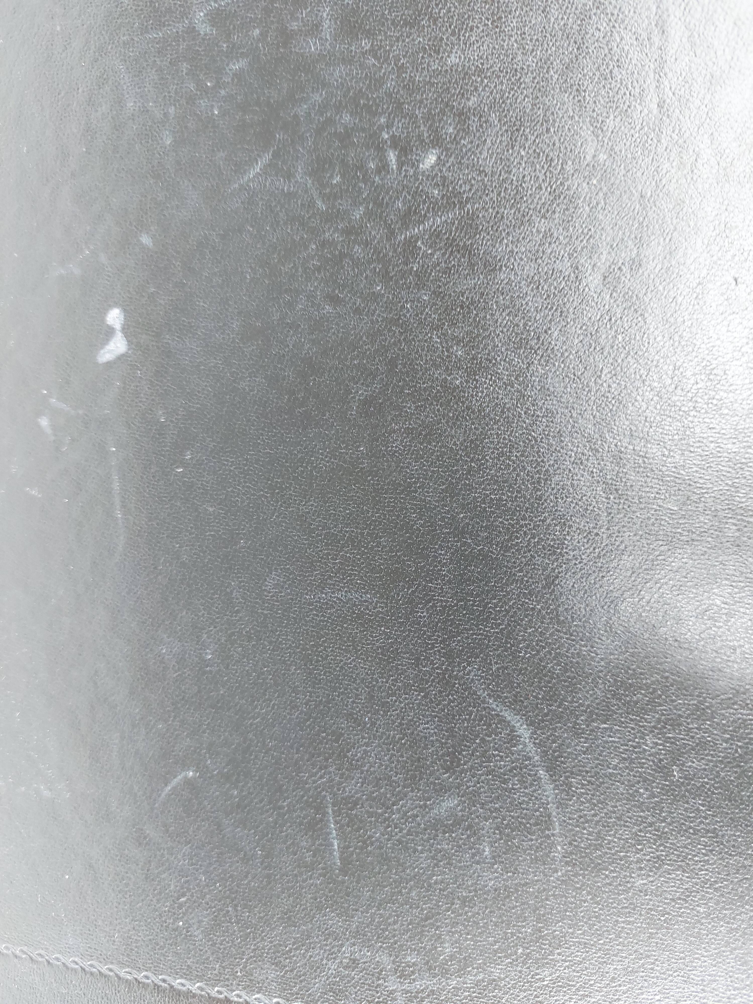 Desk, black leather top