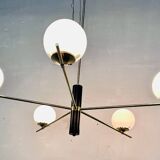 Lustre 5 feux en opaline blanche et métal, années 60