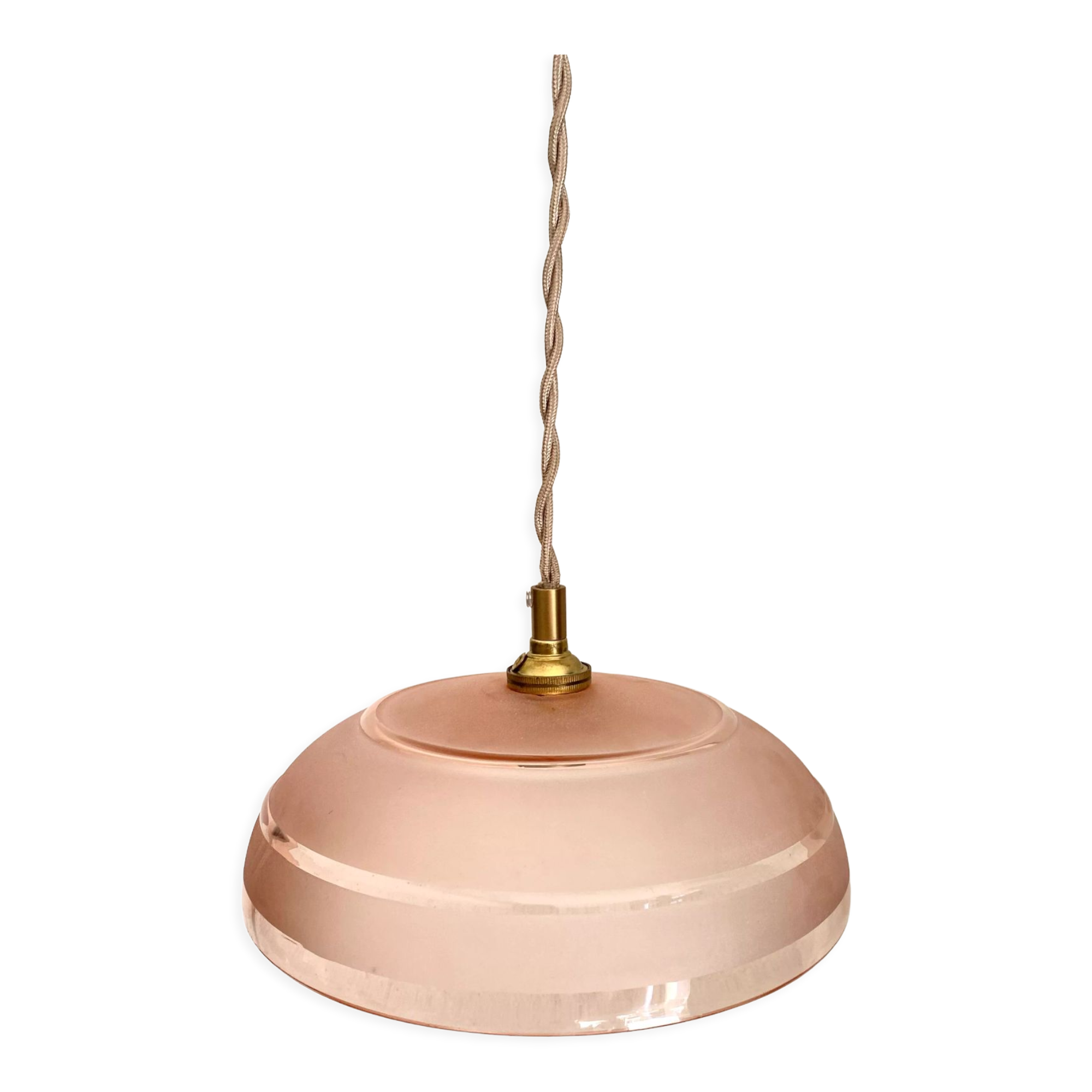 Pink glass suspension, fabric cable, ceramic ceiling lamp