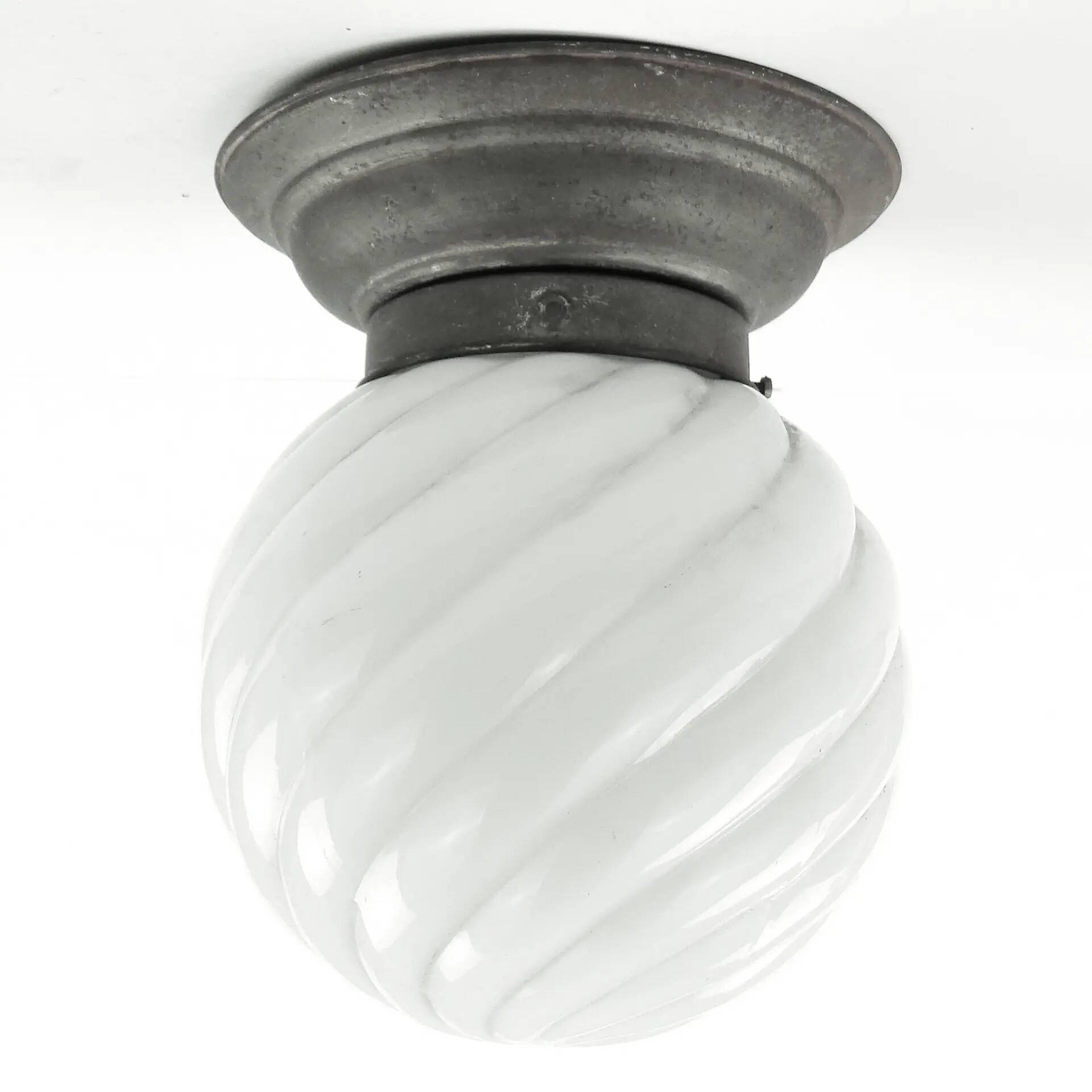 Art Deco ceiling lamp, white glass, Poland, 1930s
