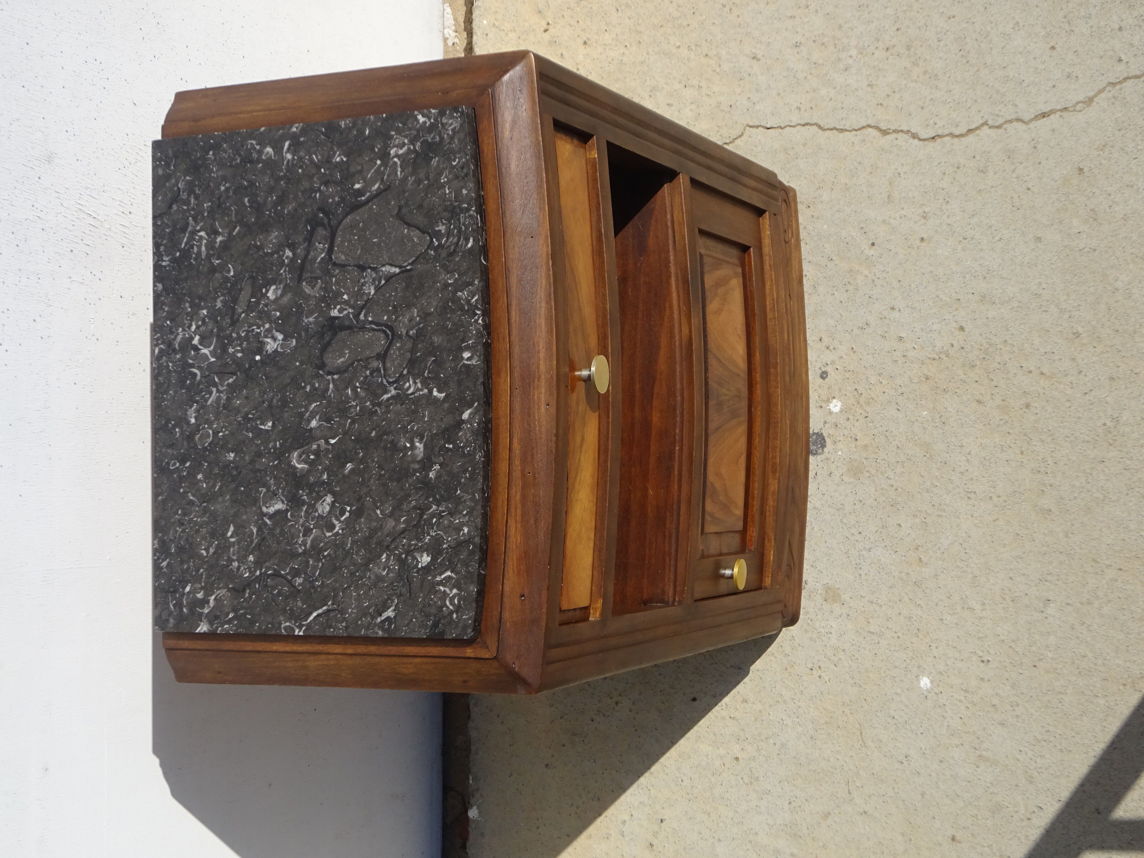 Art Deco bedside in solid walnut and walnut bramble, 1930's