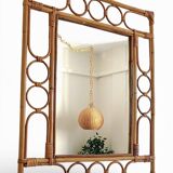 Mid-Century Organic Modern Bamboo & Rattan Mirror, Franco Albini Style, 1960s