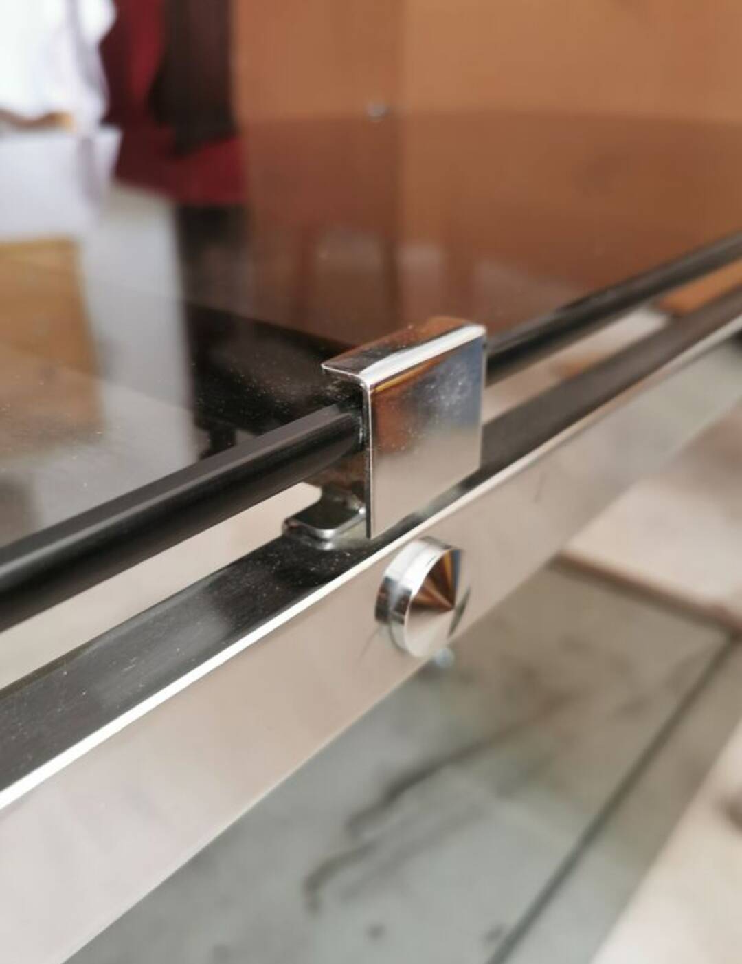 Table d'appoint, desserte, console en verre et métal chromé