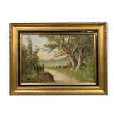 Barbizon School: oil on canvas by Louis ANDREY / the path to the edge of the wood