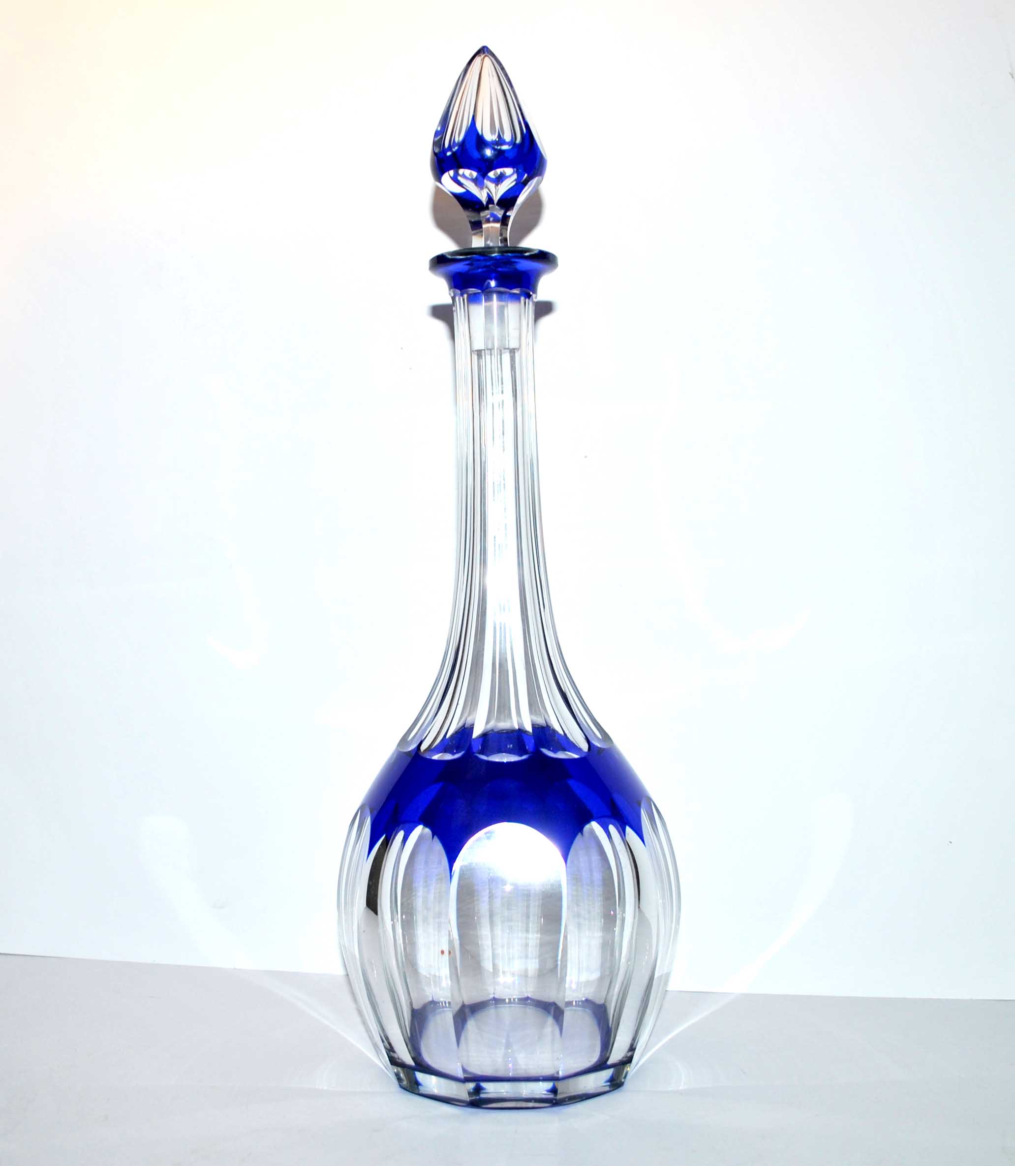 Bristol carafe in saint-louis crystal - blue lined decoration overlay cut