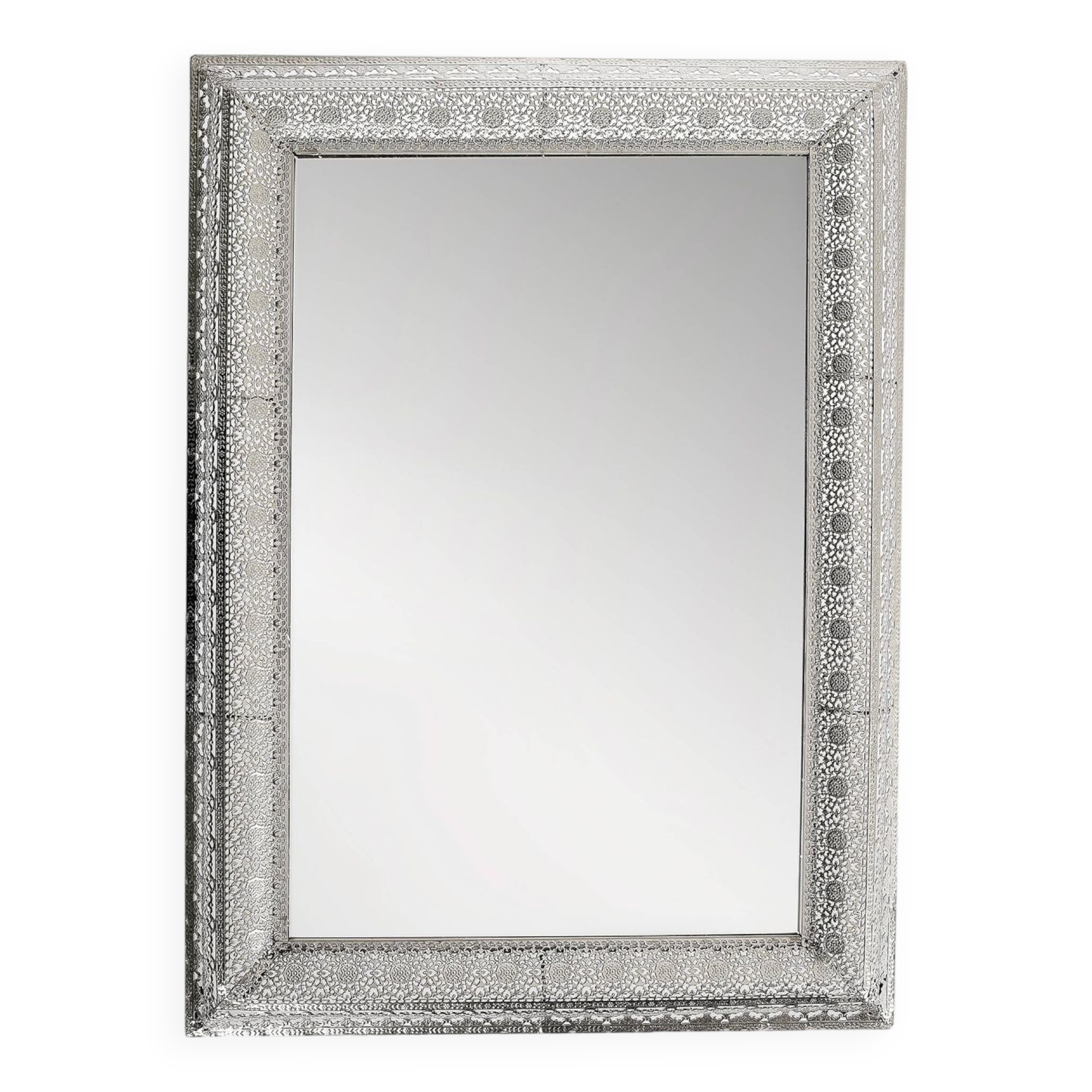 Rectangular wall mirror, silver metal frame