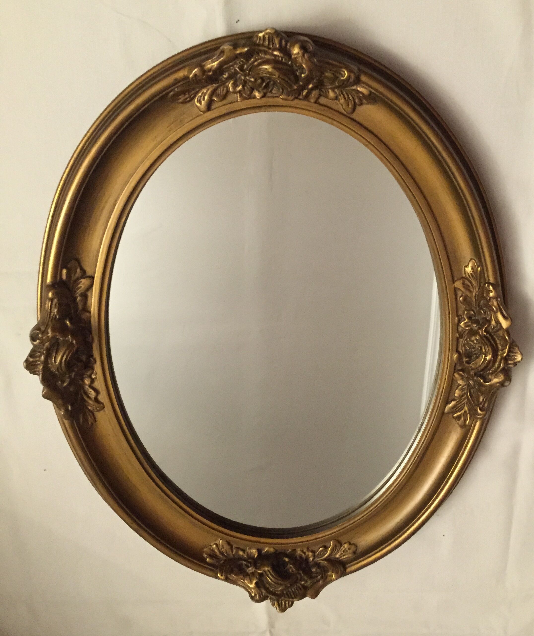 Oval mirror wooden gold 50 x 39 cm