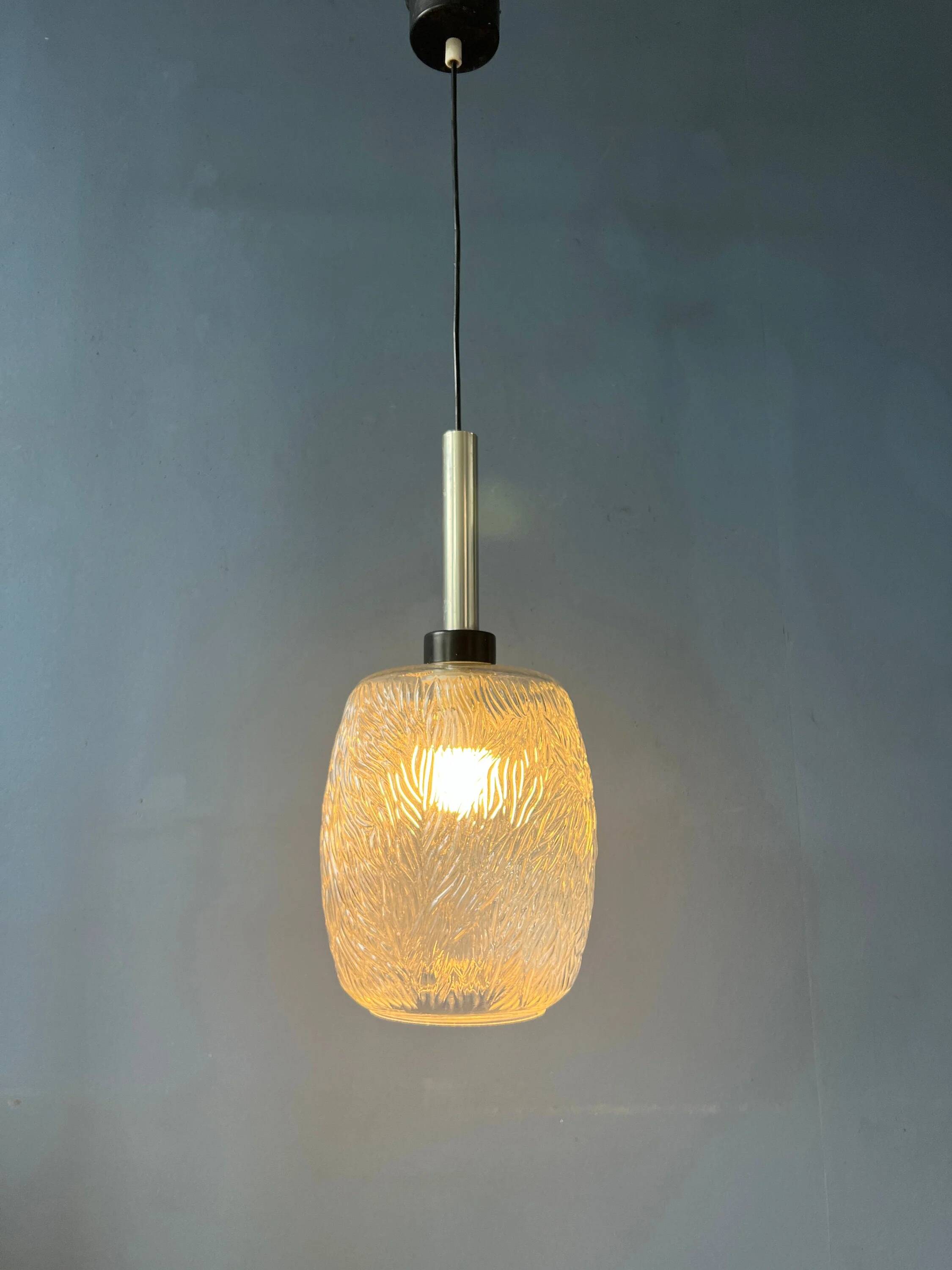Transparent glass pendant with pattern, mid-century style