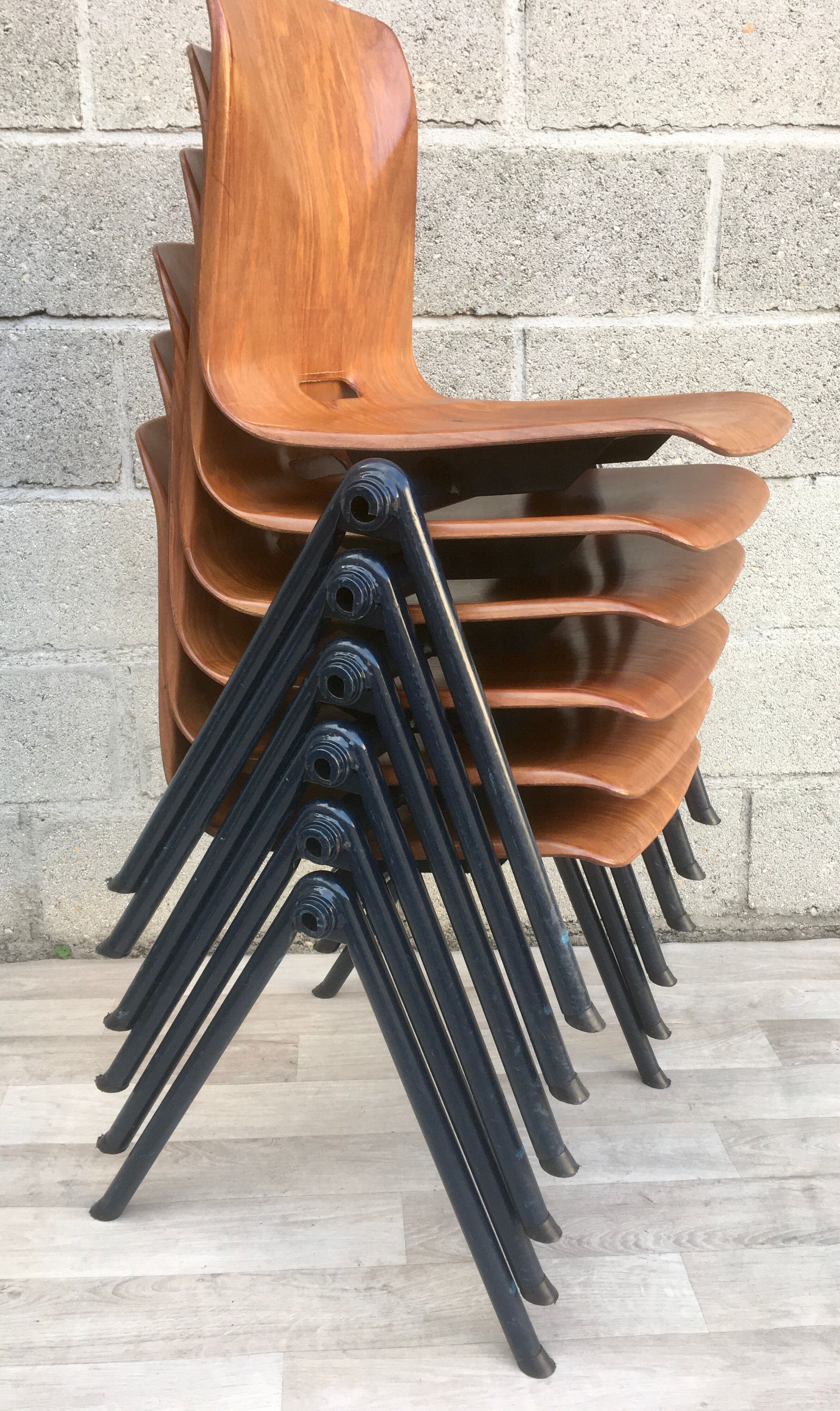 Set of 6 Galvanitas S30 industrial chairs