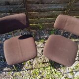 Pair of Vintage 1970s Chrome Metal Chairs with Brown Fabric #D