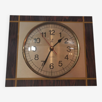 Horloge pendule formica façon bois jaz chocolat années 70