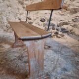 Banc en bois français vintage des années 1920 – Banc en hêtre massif avec dossier