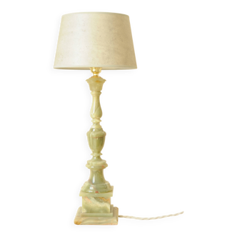 Lampe de Table Marbré Vert et Gris - Lampe à Poser Vintage Début XXe Siècle