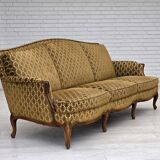 1950s, Danish 3-seater sofa, furniture velour, carved ash wood.