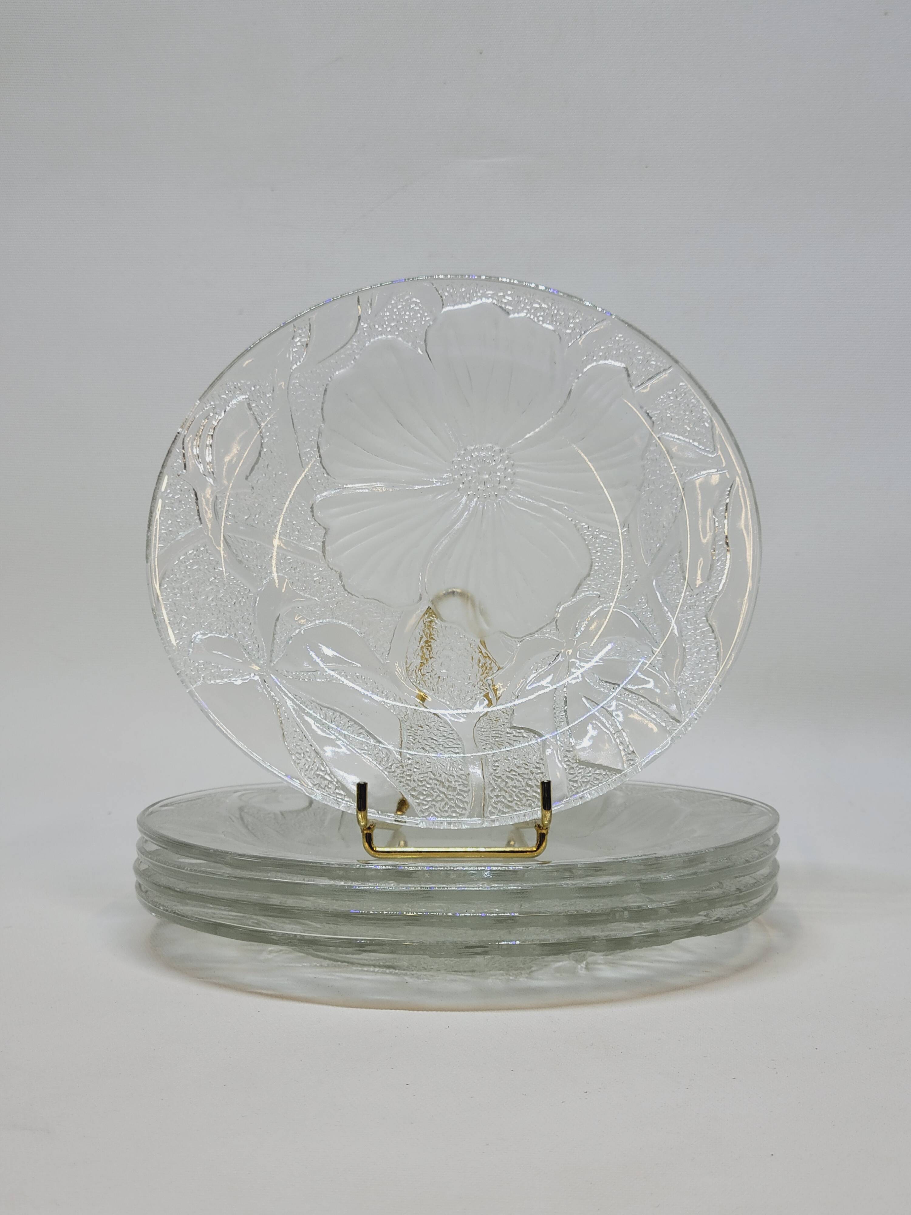 5 Small Transparent Frosted Glass Plates Vintage Floral Decor Kig Indo