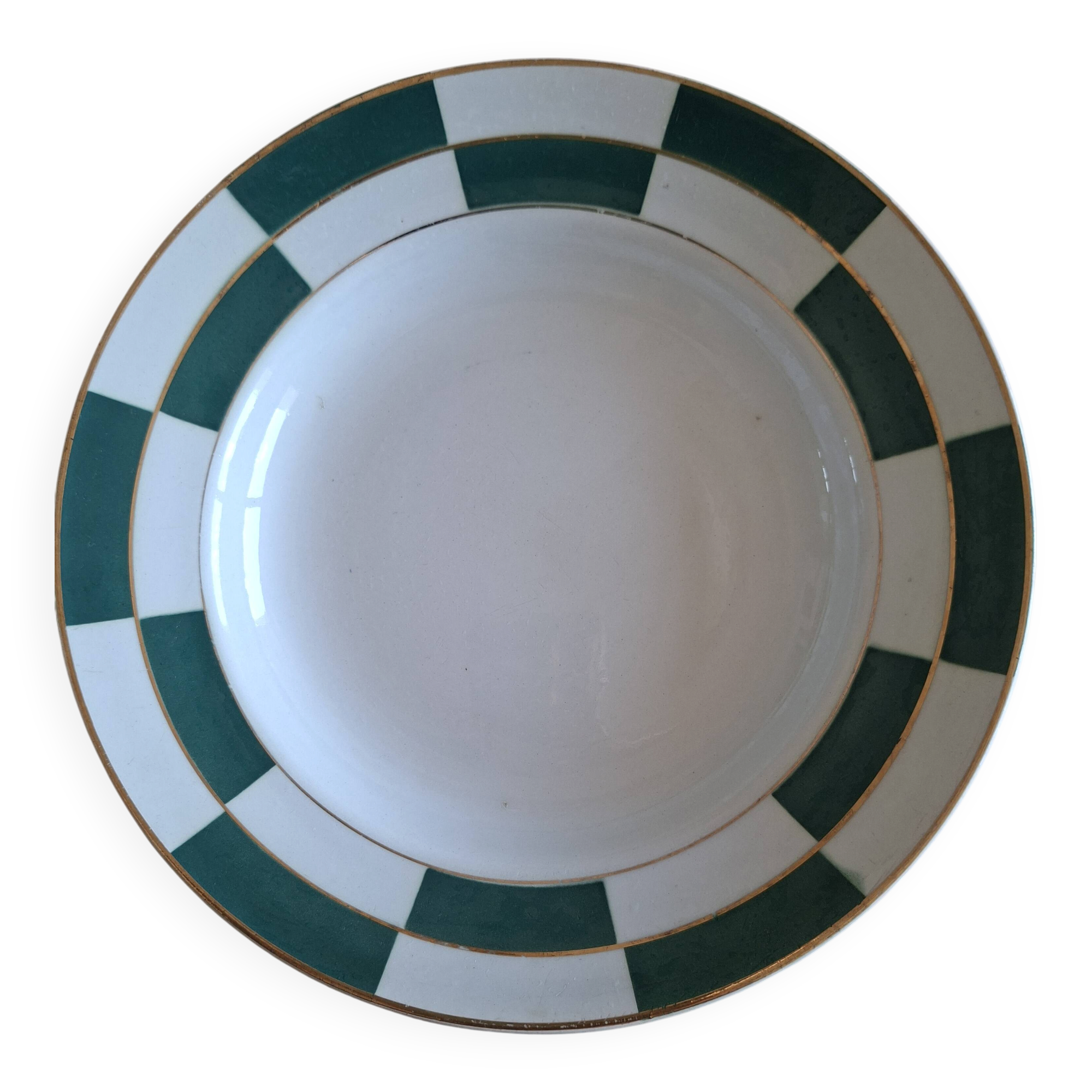 Assiettes Luneville damier ver et blanc 1910-1930