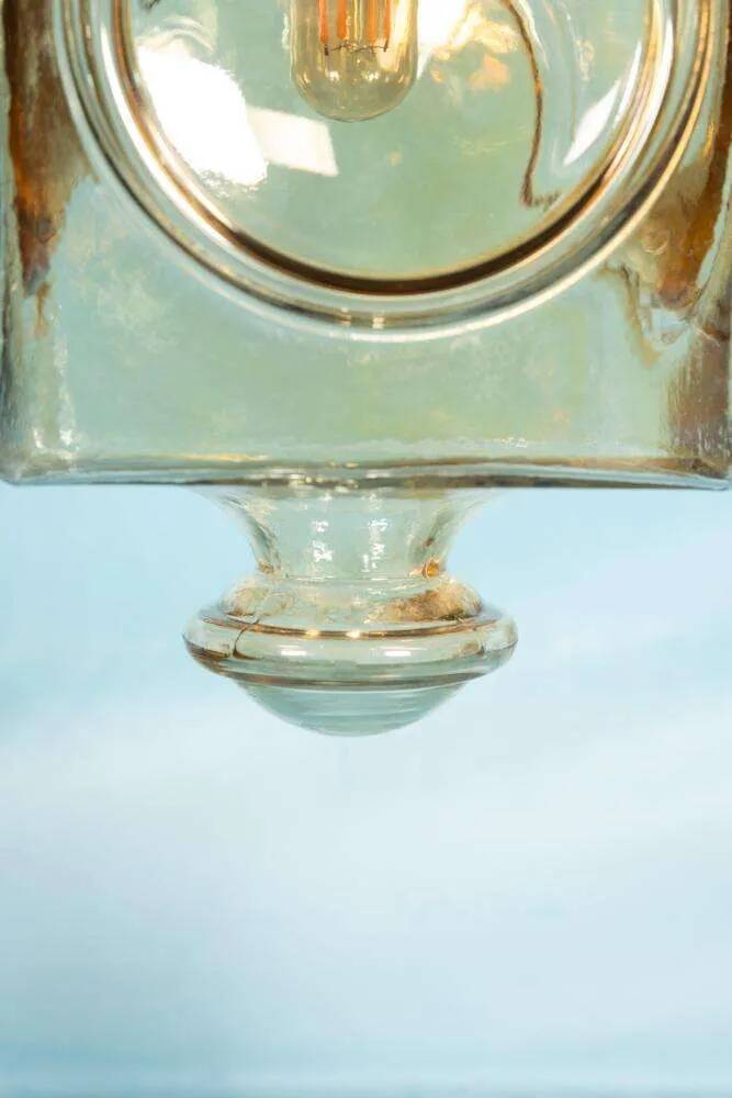 Japandi suspended glass lamp, vintage cubic bohemian glass lamp.