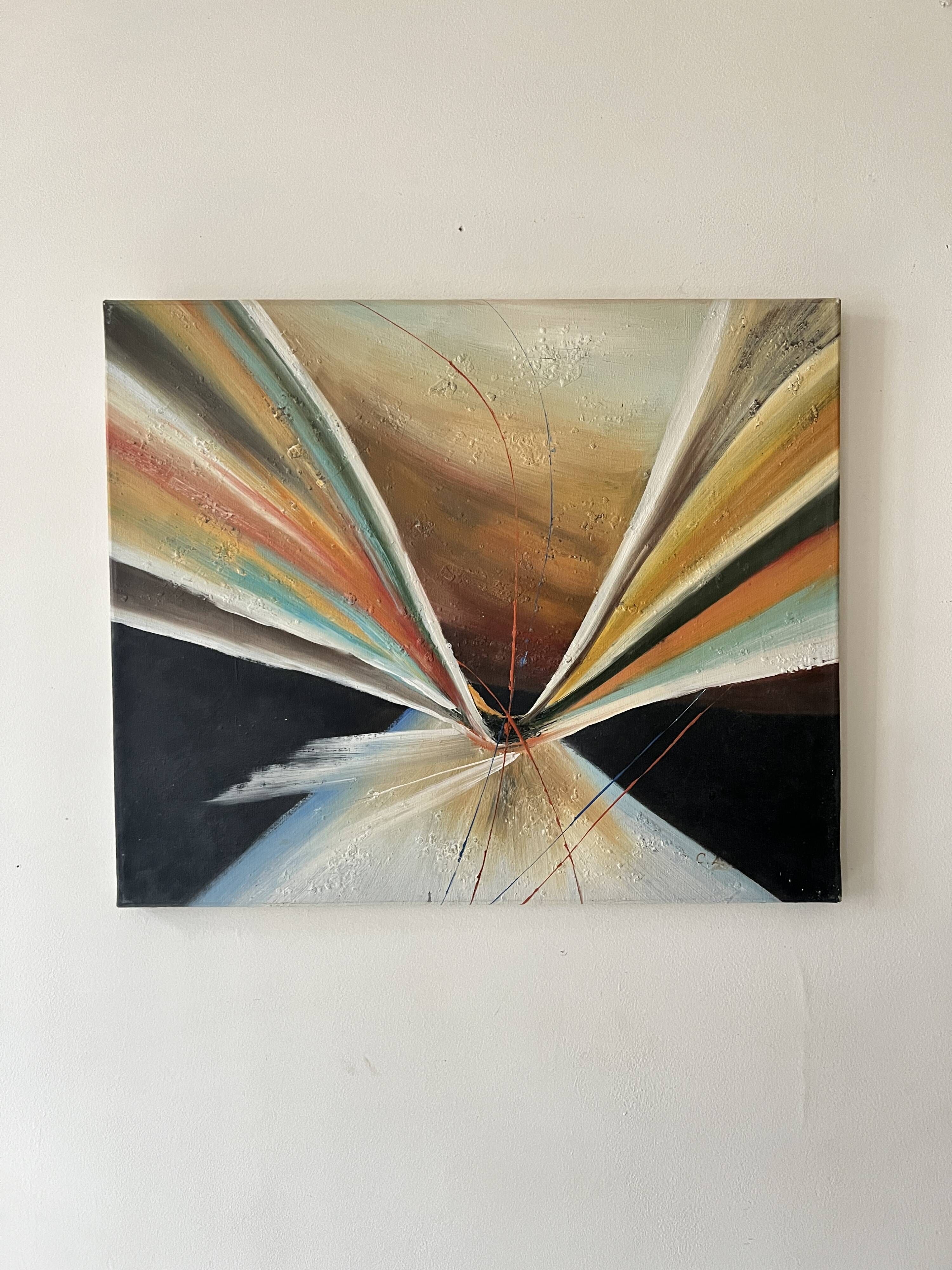 Large abstract modernist painting & original oil signed on canvas