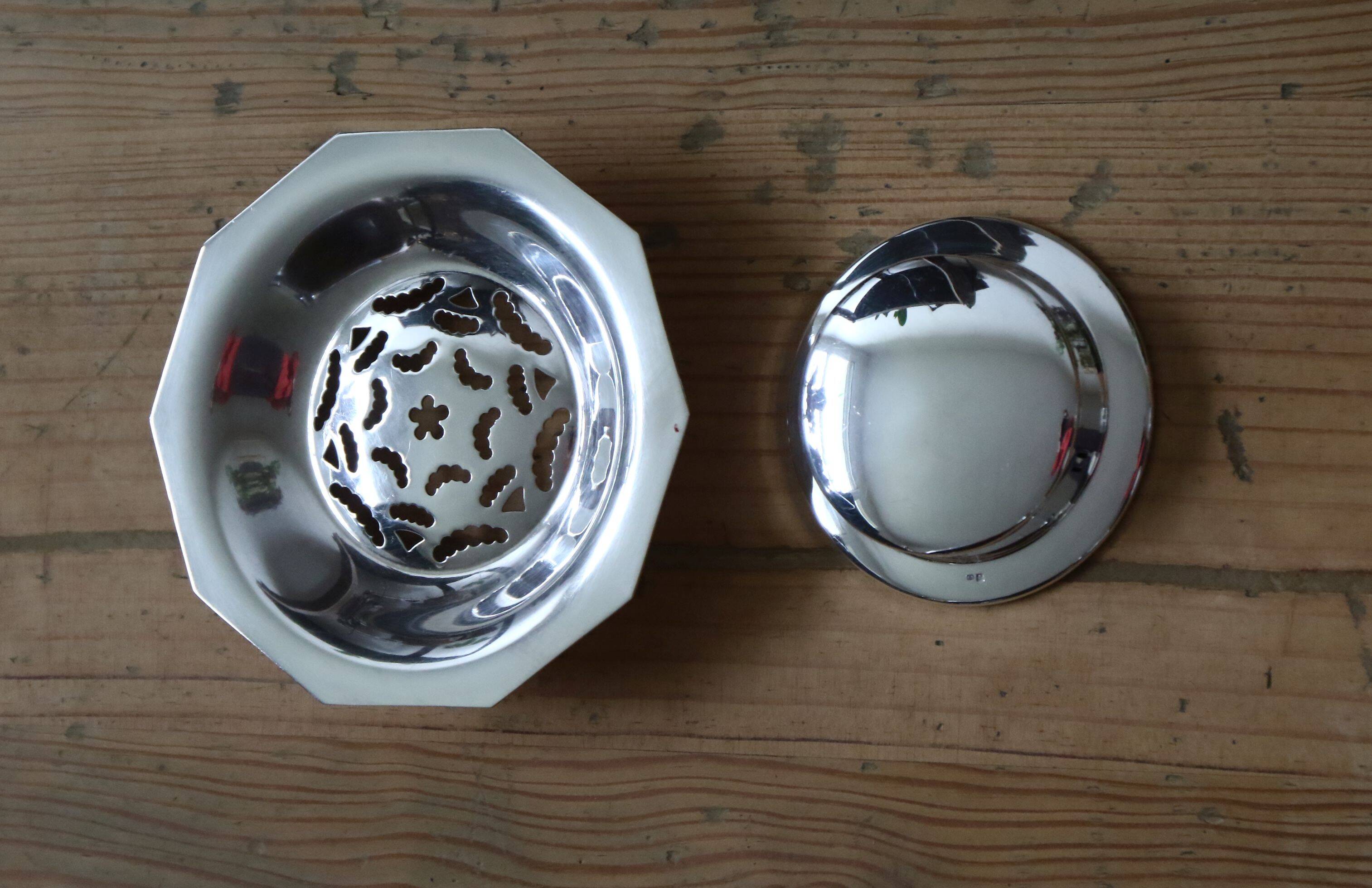 Vintage silver metal butter dish from the "Coquillor" brand