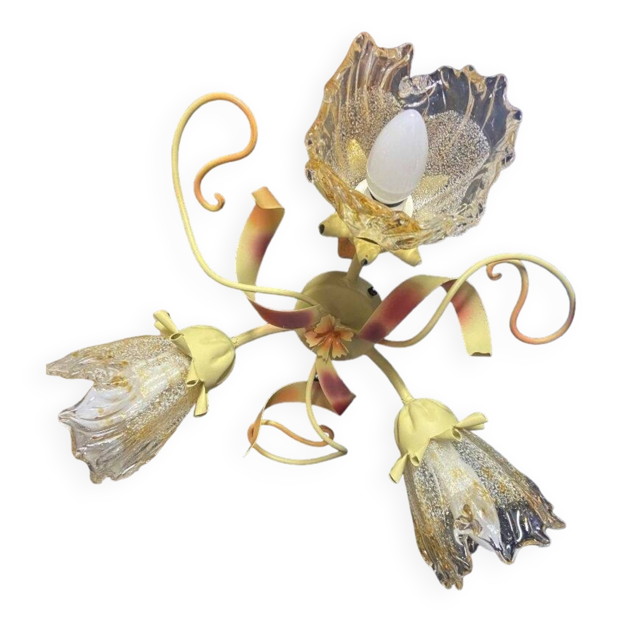 Antique wall light fixture ceiling lamp florentine bouquet floral design 1970