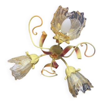 Antique wall light fixture ceiling lamp florentine bouquet floral design 1970
