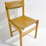 Ensemble de 6 chaises en bois et cuir, Italie, années 1960