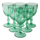Set of 6 Vintage Green Wine Glasses / Stem Flutes / Crisal / Portugal 2000s