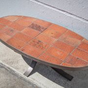 Table basse Jean Jaffeux, en pierre de lave émaillée avec structure en fer forgé, 60's