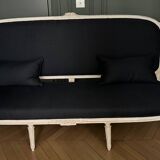 Louis XVI style bench with patina in navy fabric, 19th century
