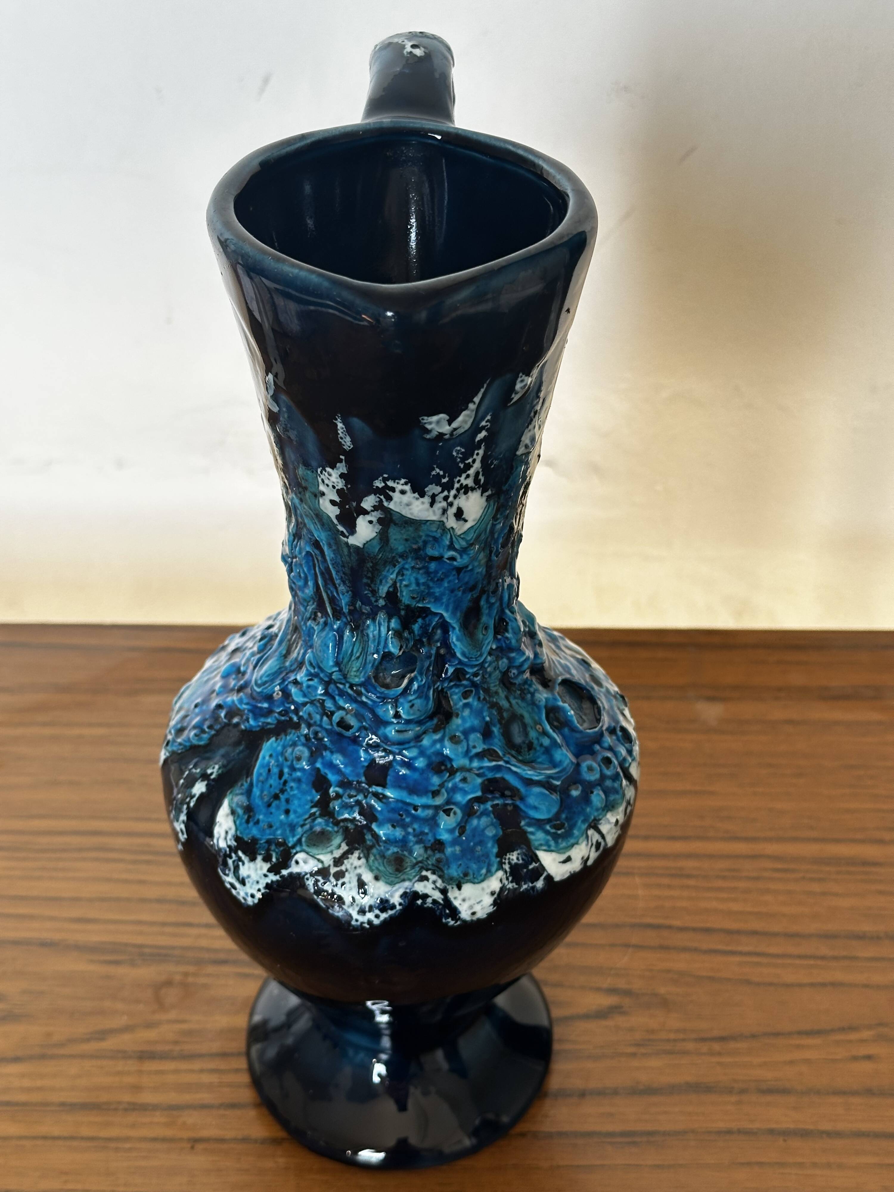 Fat Lava Ceramic Soliflore Vase Vallauris Blue H 31 cm