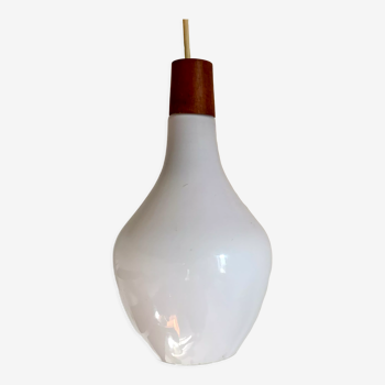Scandinavian style teak opaline pendant lamp