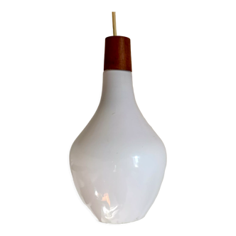 Scandinavian style teak opaline pendant lamp