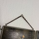 Vintage 1930s triptych barber mirror in black faux crocodile leather - 33 x 84 cm