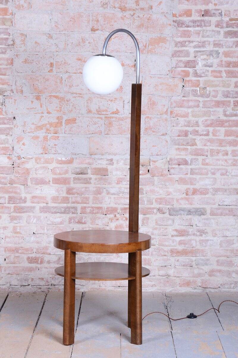 Art Deco Floor Lamp in Beech and Walnut, 1930s