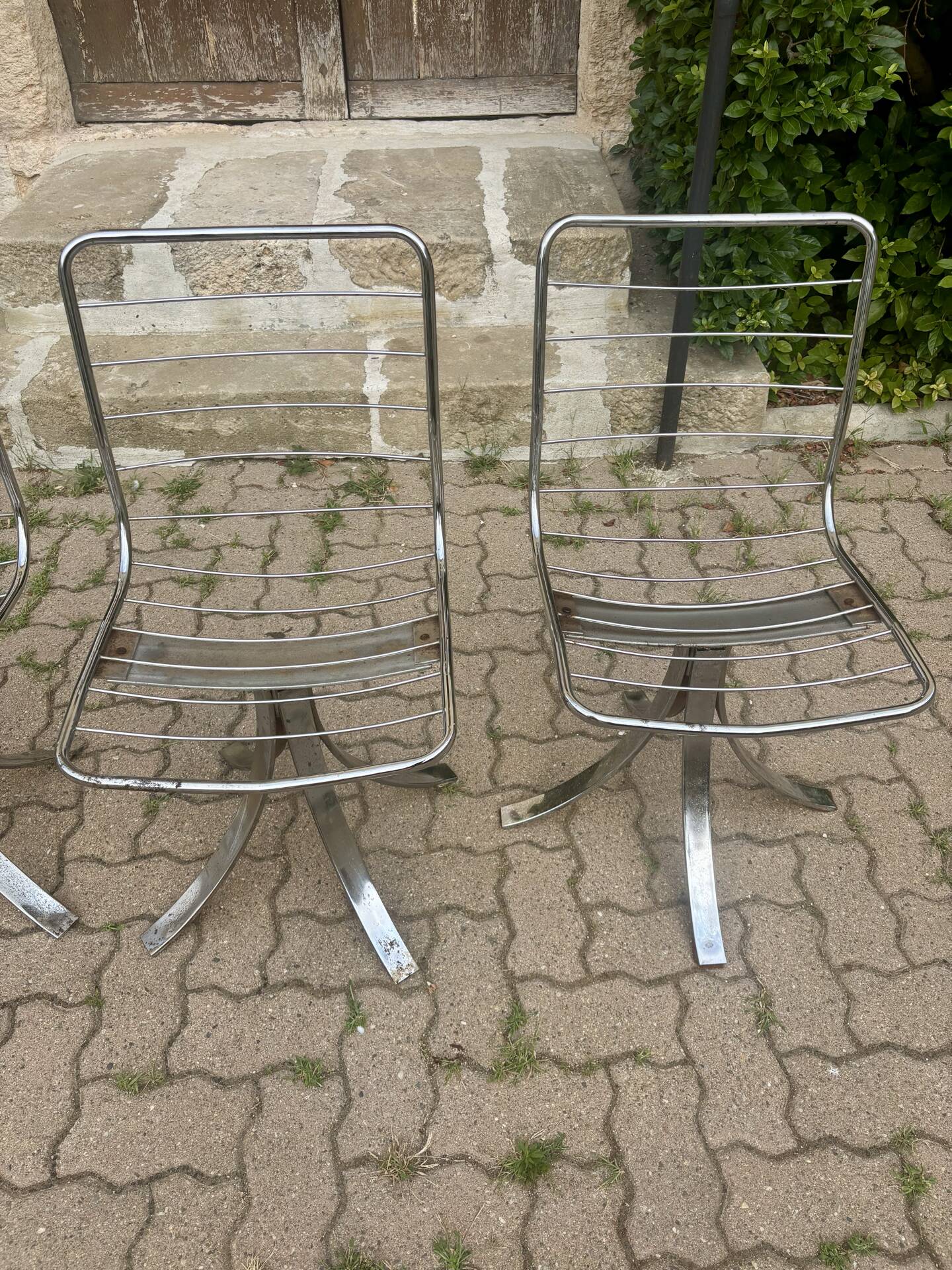 Set of 4 vintage swivel chairs in chrome metal – 1970s Ensem
