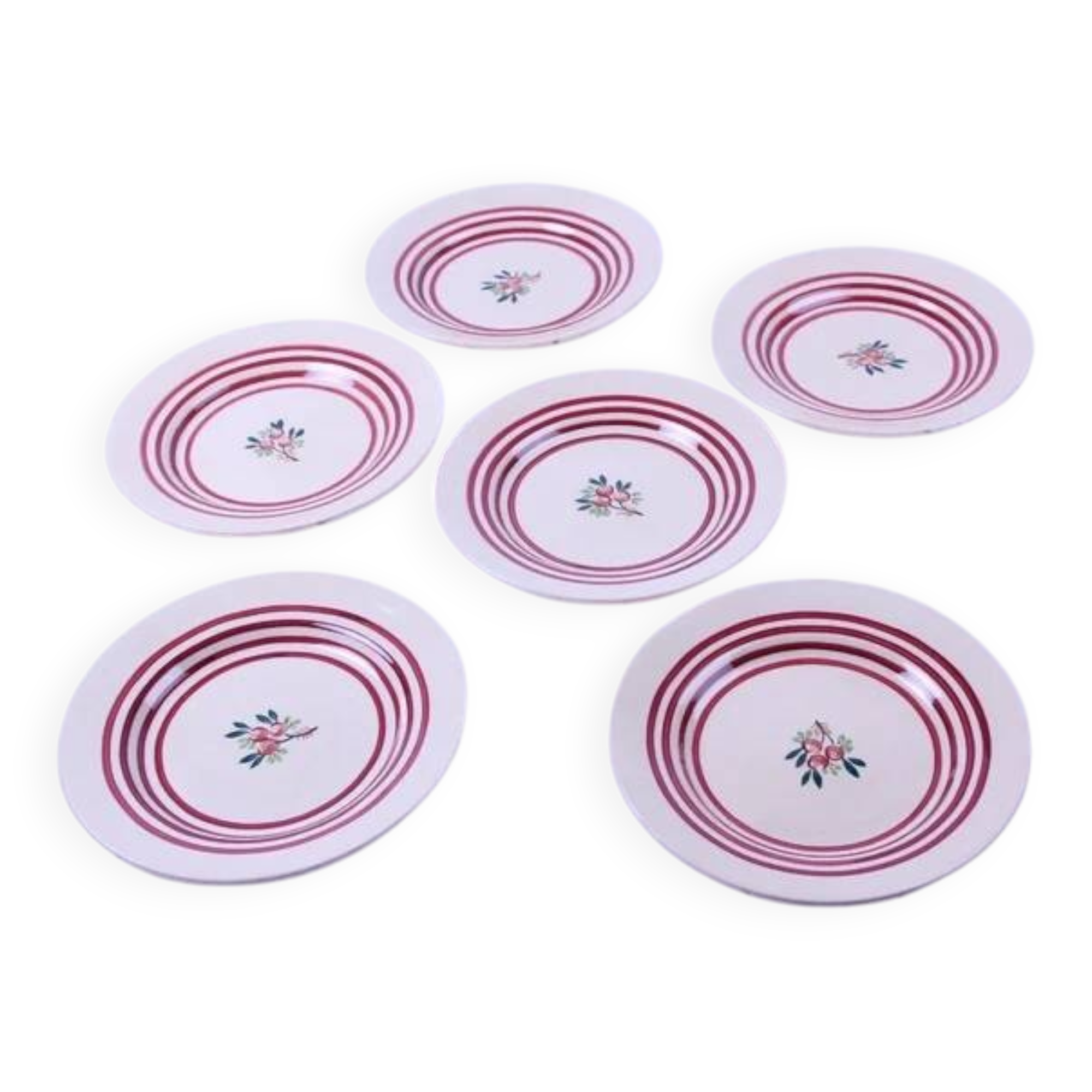 Set of 6 small antique Gien plates