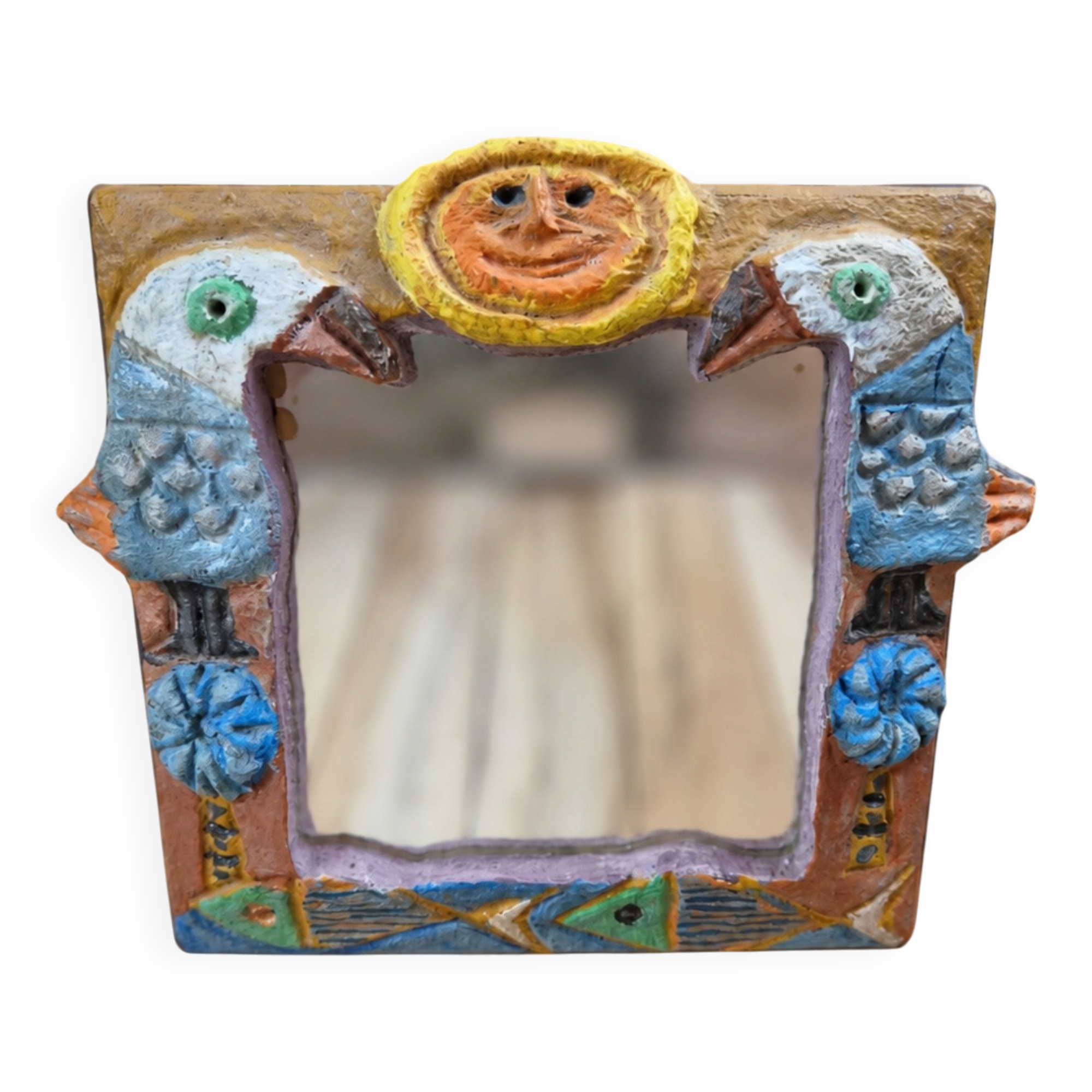 Rare wall mirror signed Les Argonautes, Vallauris.