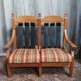 Vintage oak 2 seater bench and footrest