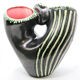 Black and green ceramic basket vase with white stripes from Bauzio in Vallauris, 1957