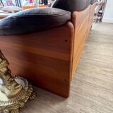 Scandinavian bench in solid teak and leather 1970